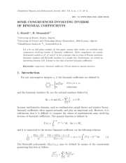 SOME CONGRUENCES INVOLVING INVERSE OF BINOMIAL COEFFICIENTS