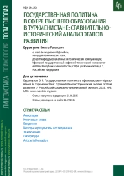 ГОСУДАРСТВЕННАЯ ПОЛИТИКА В СФЕРЕ ВЫСШЕГО ОБРАЗОВАНИЯ В ТУРКМЕНИСТАНЕ: СРАВНИТЕЛЬНО-ИСТОРИЧЕСКИЙ АНАЛИЗ ЭТАПОВ РАЗВИТИЯ