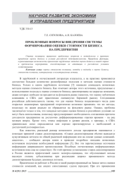 ПРОБЛЕМНЫЕ ВОПРОСЫ ВНЕДРЕНИЯ СИСТЕМЫ ФОРМИРОВАНИЯ ОЦЕНКИ СТОИМОСТИ БИЗНЕСА НА ПРЕДПРИЯТИИ