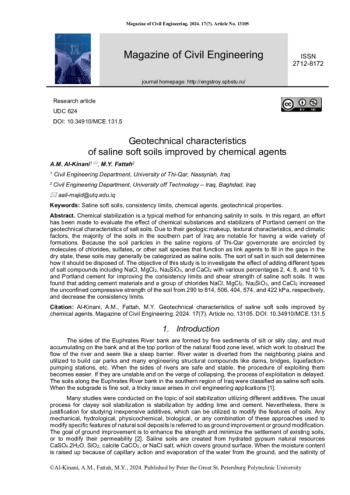 Geotechnical characteristics of saline soft soils improved by chemical agents